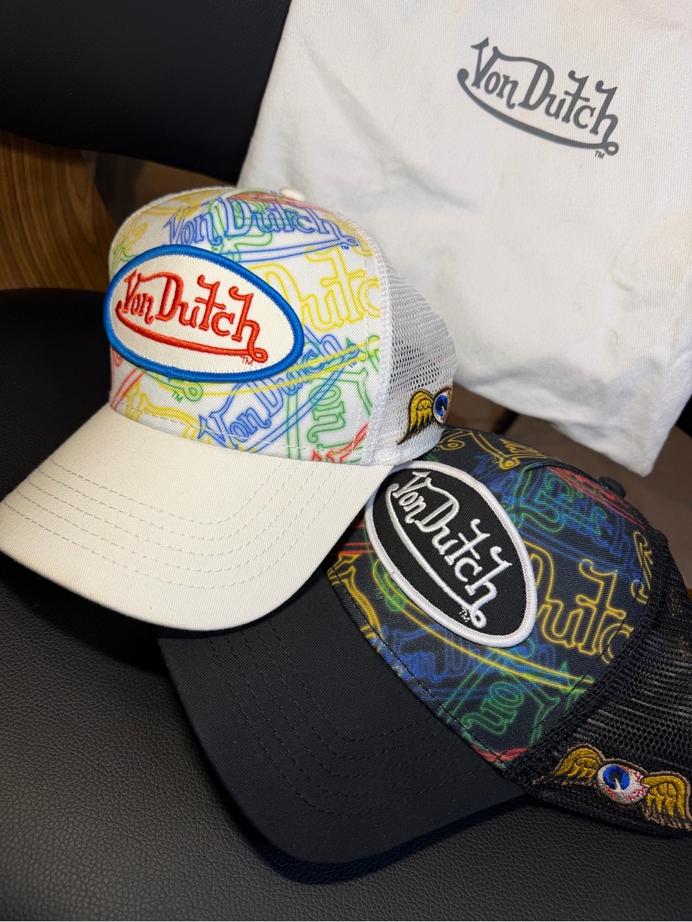 Set Of 2 Von Dutch Flying Eyeball Trucker Hat Black Mesh Snapback Adjustable Cap - Picture 12 of 12